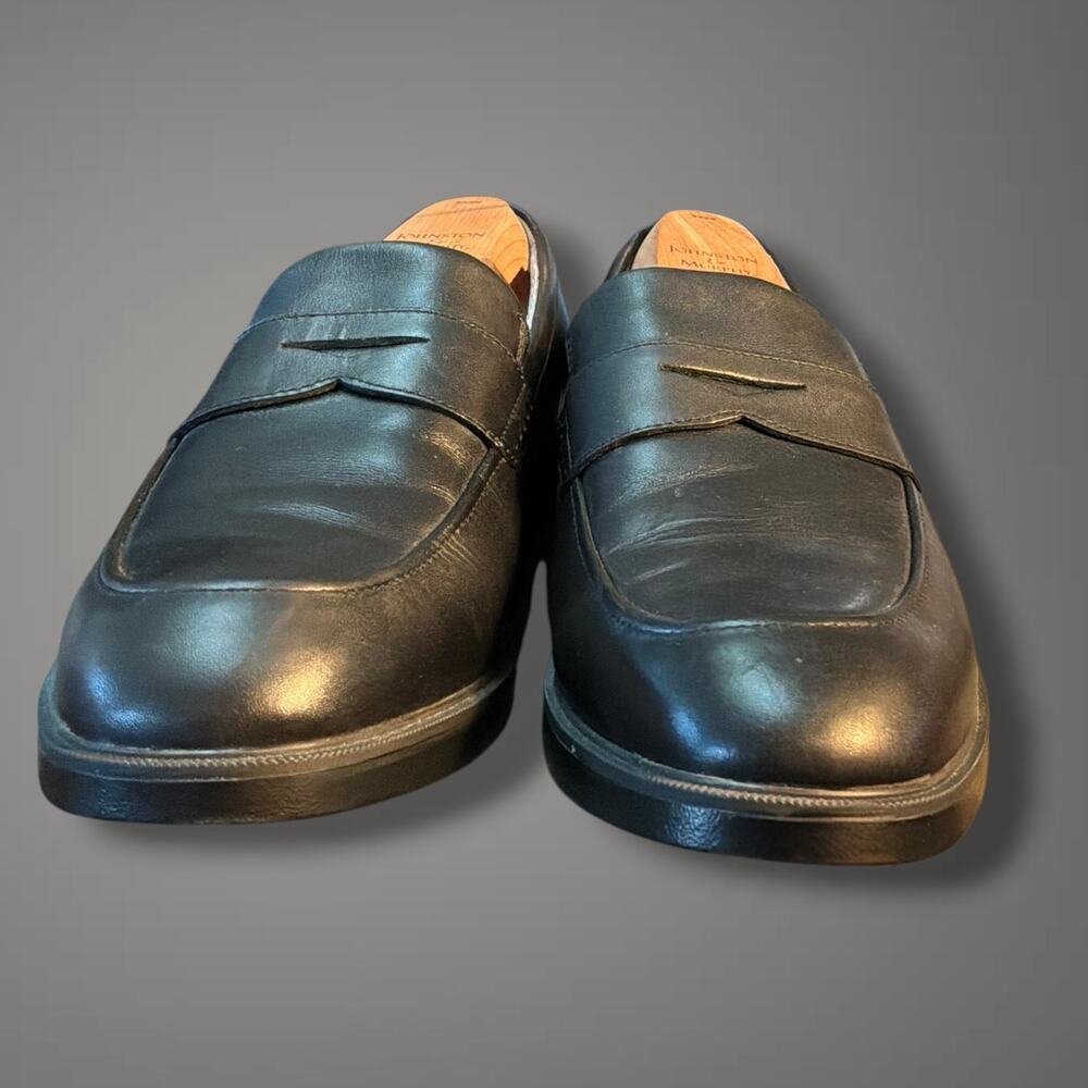 Men's 11 JOHNSTON & MURPHY XC4 Maddox Black Leather Waterproof Penny Loafers EUC